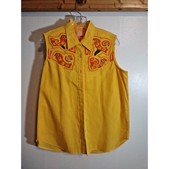 My Name Is Panama M Embroidered Collared Sleeveless Shirt Women's Orange - Picture 1 of 9